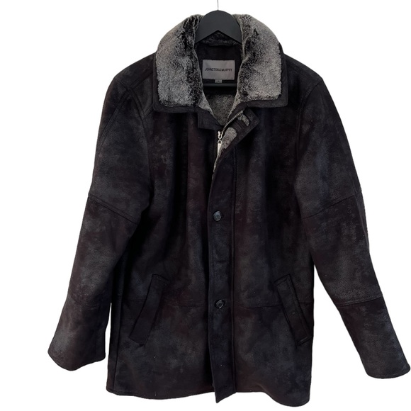Johnston & Murphy Jacket Insulated Zip Coat Faux Fur And Suede Winter Black - Picture 1 of 6